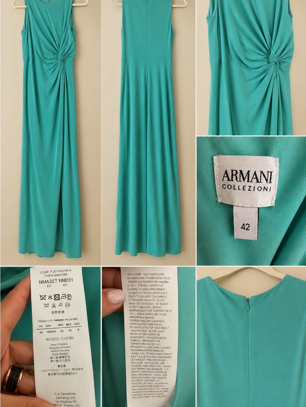 Armani Collezioni Aqua Twist Front Sleeveless Maxi Gown | Size 42 Pristine